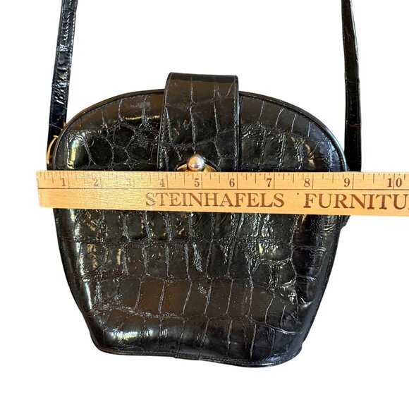 Stuart Weitzman Faux Leather Croco Embossed Patent Shoulder Bag Women's Black - Picture 5 of 11